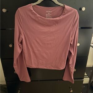ReoRia Pink Fitted Crop Long Sleeve Blouse